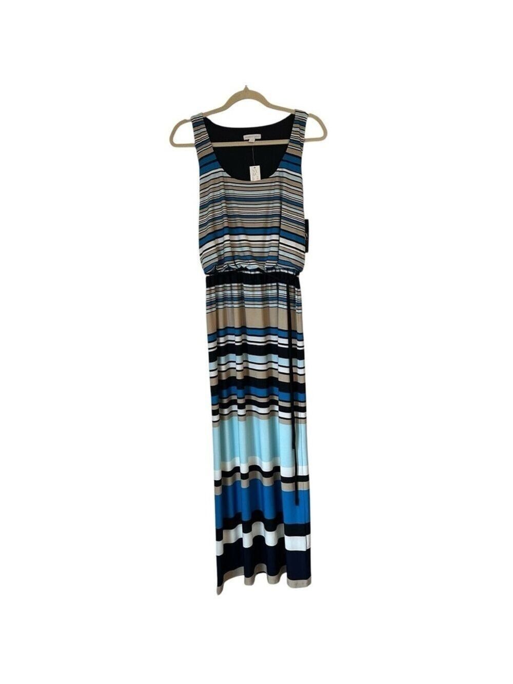 New York & Company Striped Belted Sleeveless Maxi Dress Women’s Size Medium